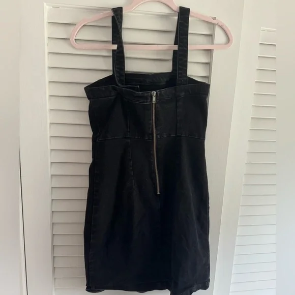 Ten Sixty Sherman Side Button Square Neck Black Denim Mini Dress - Picture 4 of 7